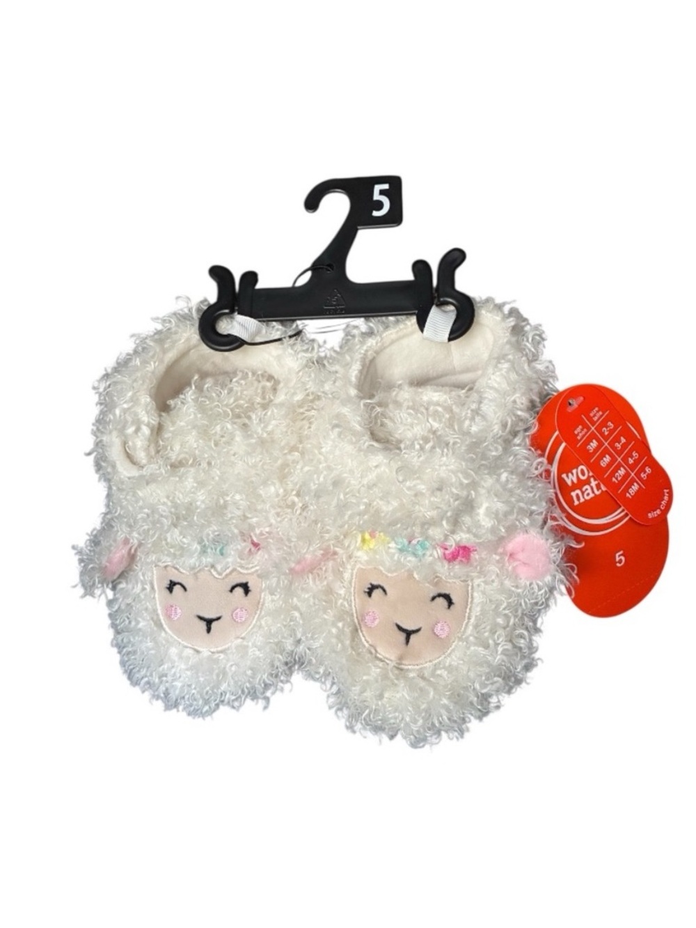 Wonder Nation Cream Llama Bootie Plush Slippers with Pink Accents